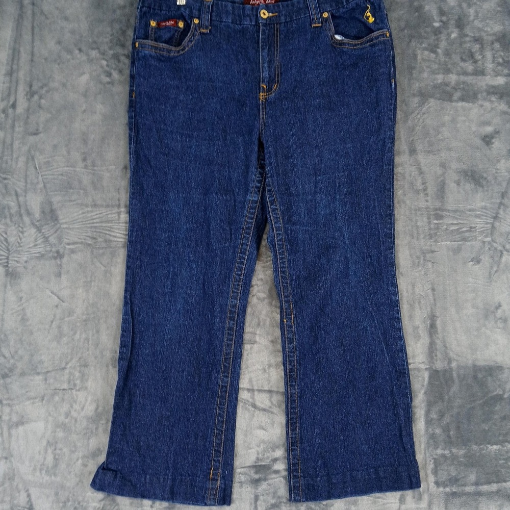 Baby Phat Jeans Womens 18 Blue Denim Stretch Embroidered Rhinestone Cat Logo - Picture 2 of 12